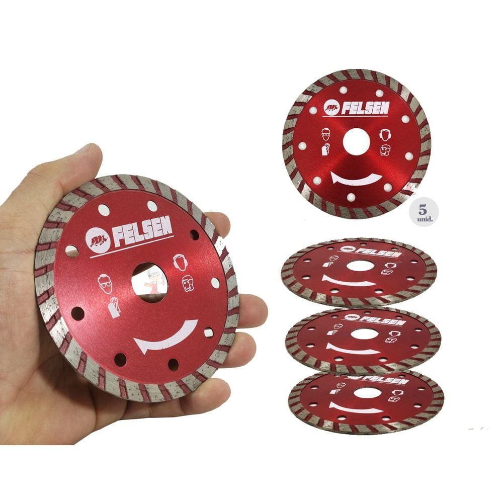 Combo 5 Discos diamantados turbo para cortes em marmore granitos alvenaria pedras naturais tijolos e telhas com precisão e rendimento - Felsen