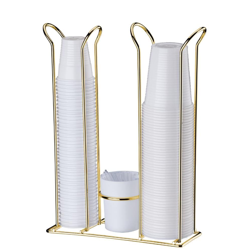 Organizador Porta Copos Descartaveis 200ML E 50/80ML Com Mexedor Dourado e Branco