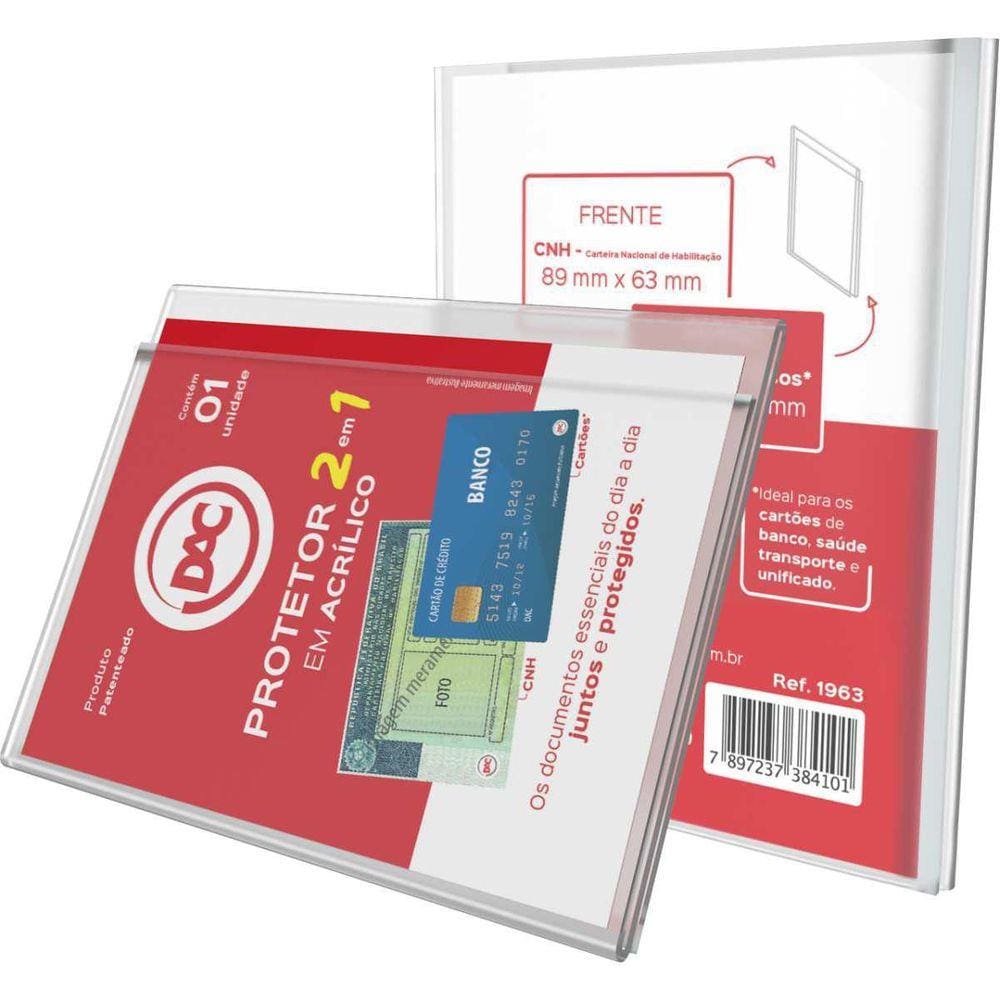 Protetor Para Documentos Cnh + Cartão Acrílico Cristal