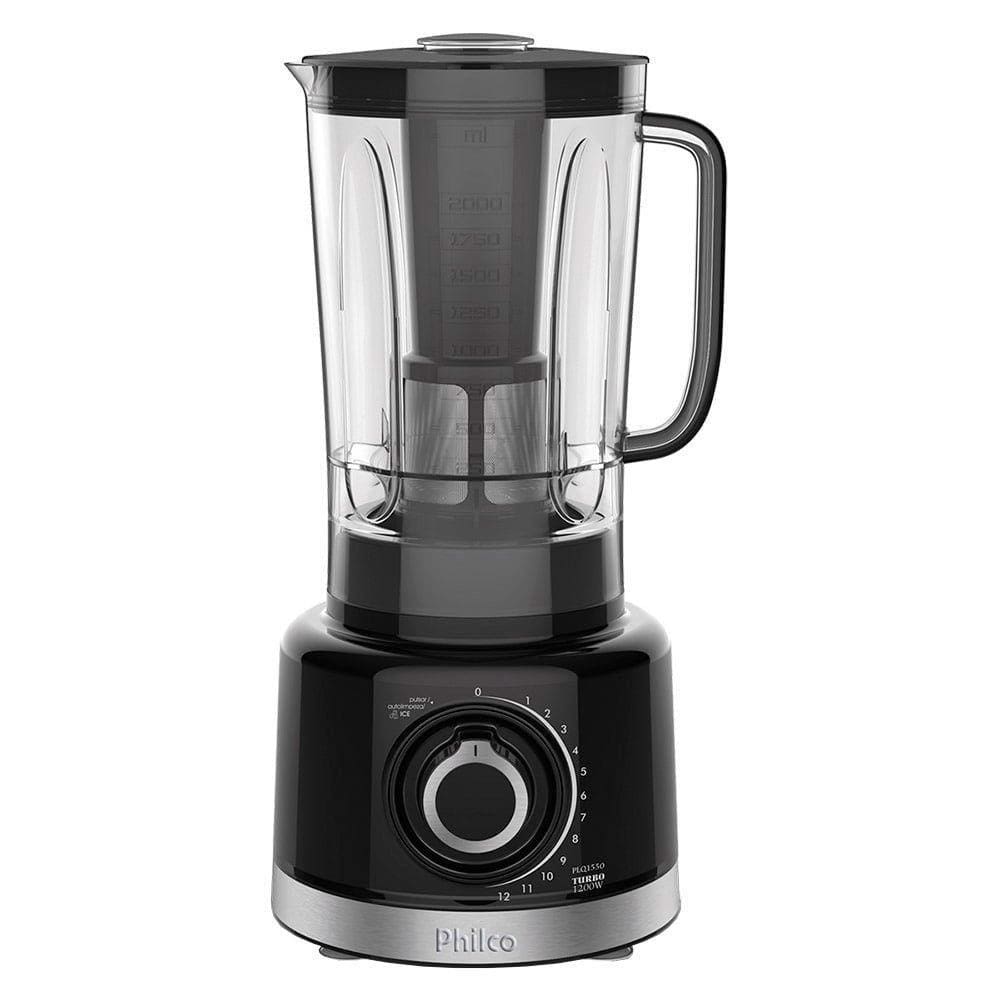 Liquidificador Philco PLQ1550P Turbo, com Filtro, Copo de Plástico, 12 Velocidades, 1200W, Preto