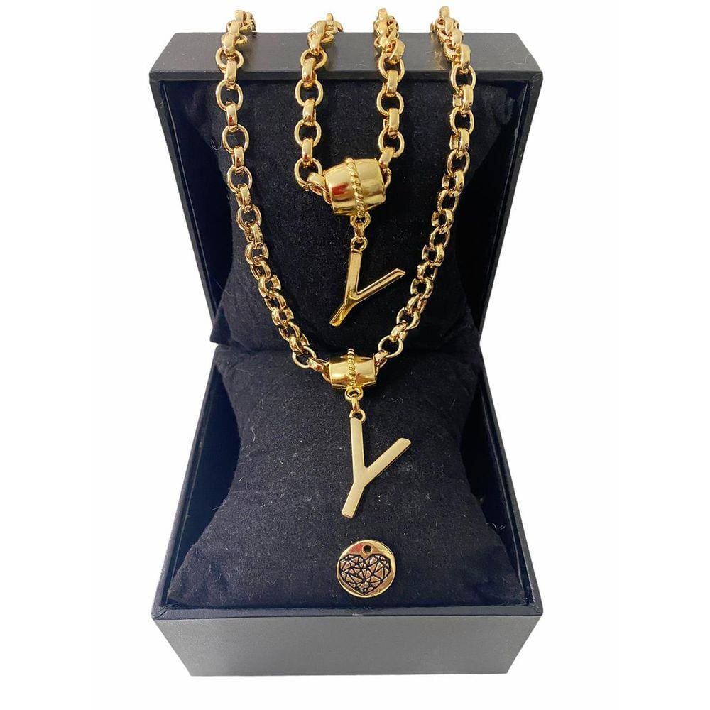 Colar + Pulseira Elo Português Grosso 6mm Letra ”Y”