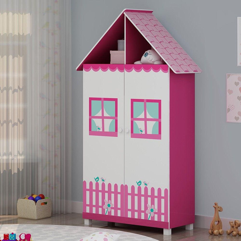Guarda Roupa Infantil 2 Portas Casinha Pink Ploc - Gelius