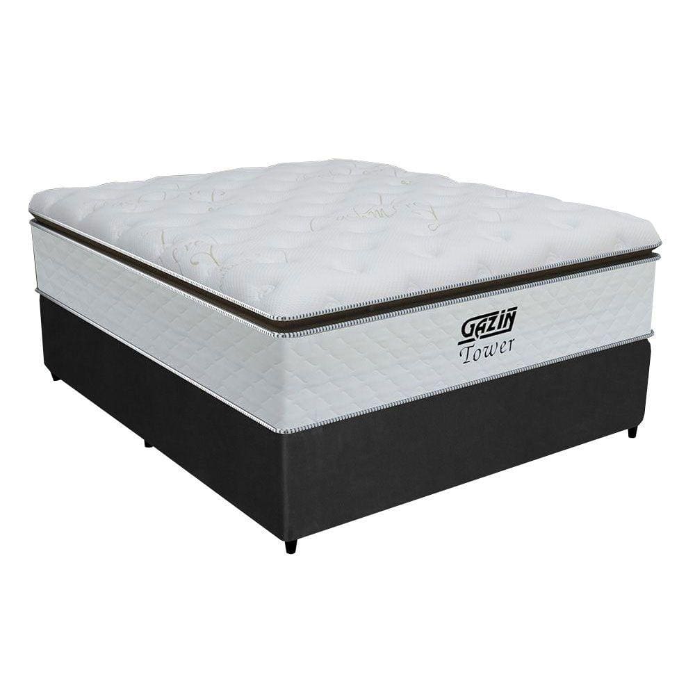 Cama Box Casal Colchão Molas Pocket Ensacadas Tower 138x188x72cm Branco / Preto