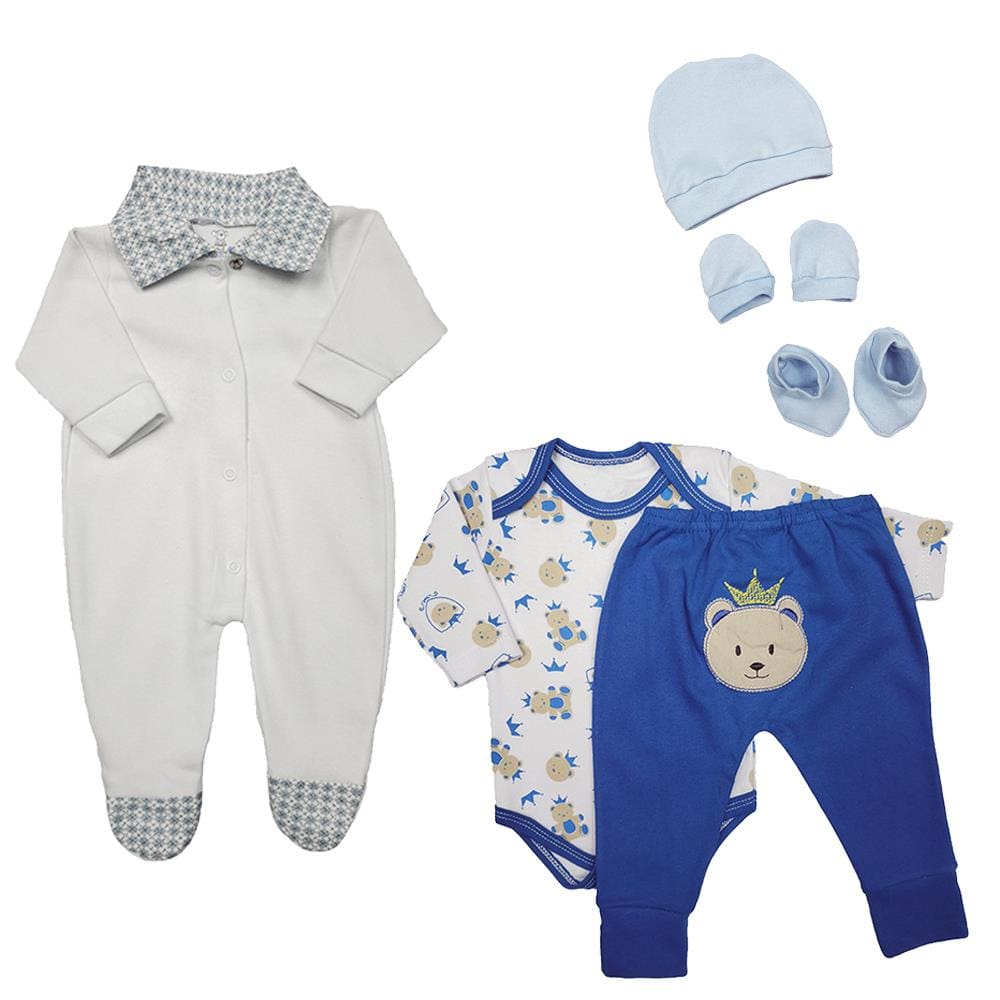 Kit Bebê 7 Peças Conjunto Body e Mijão Macacão e Kit Touca