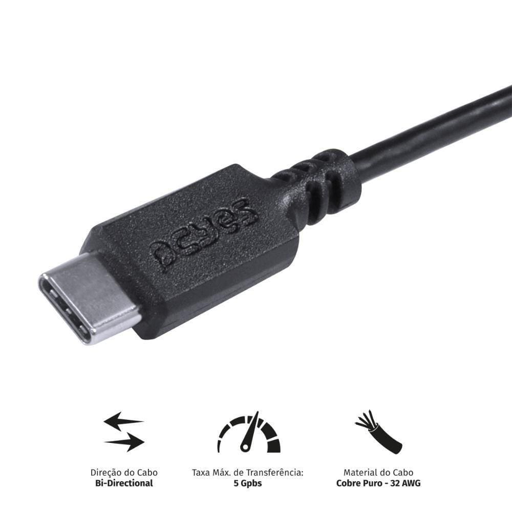 Cabo Usb Tipo C Para Micro Usb B 3.0 1 Metro Preto P3ucmbp-1