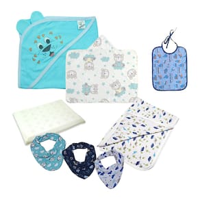 Kit Acessórios Bebê 8 Pças Travesseiro Toalha Cueiro Babador
