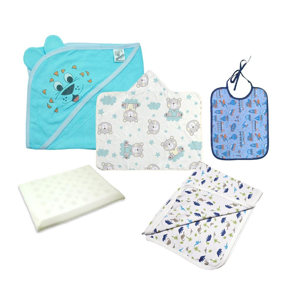 Kit Acessórios Bebê 5 Pças Travesseiro Toalha Cueiro Babador