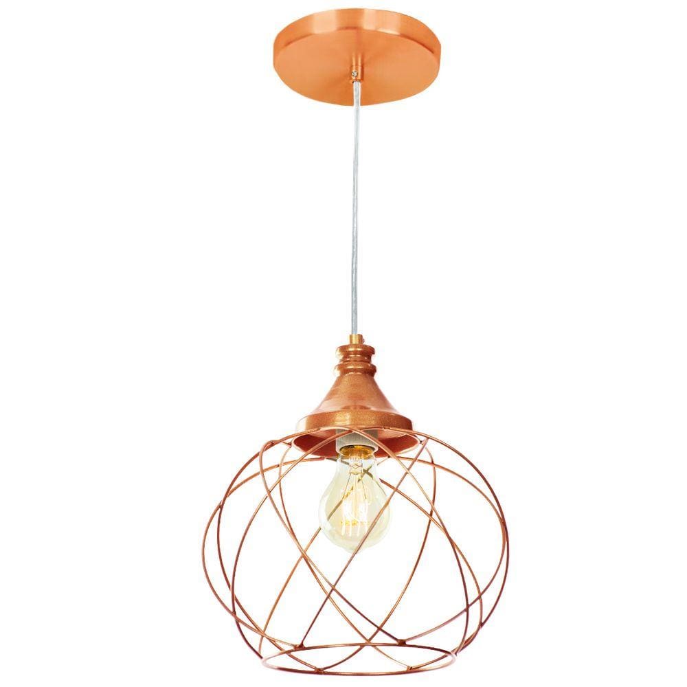 Lustre Pendente Esfera Aramado Cobre 23cm