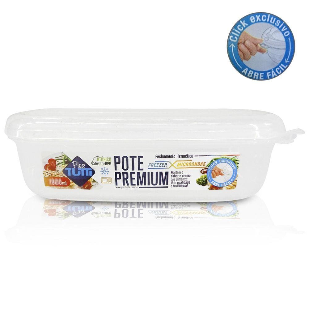 Pote Premium Retangular Fechamento Hermético 1400ml Transparente - Plastutti