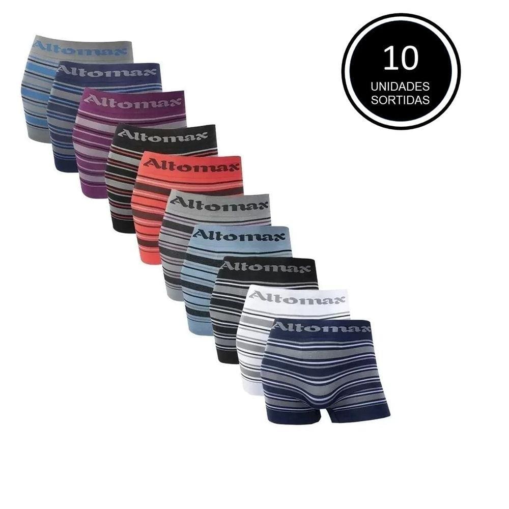 Kit Com 10 Cuecas Boxer Box Masculina Microfibra Sortida