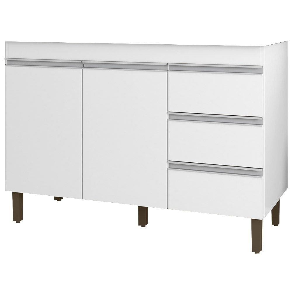 Balcão Gabinete de Pia sem Tampo 119cm Karen 2 Portas 3 Gavetas P14 Branco - Mpozenato