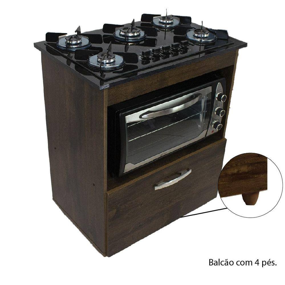 Kit Balcão Salvia Ipê Com Cooktop Preto 5 Bocas e Forno 48 Plus Chamalux