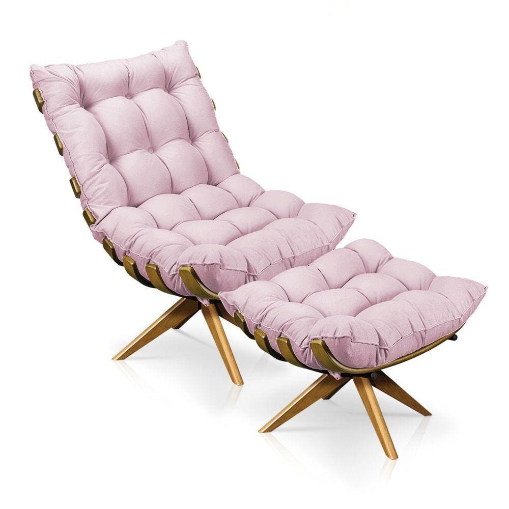 Kit 01 Poltrona e 01 Puff Giratório Costela Base