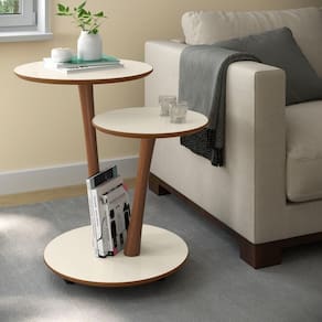 Conjunto Mesa Apoio e Lateral Vitória - Off White com Freijó - RPM Móveis