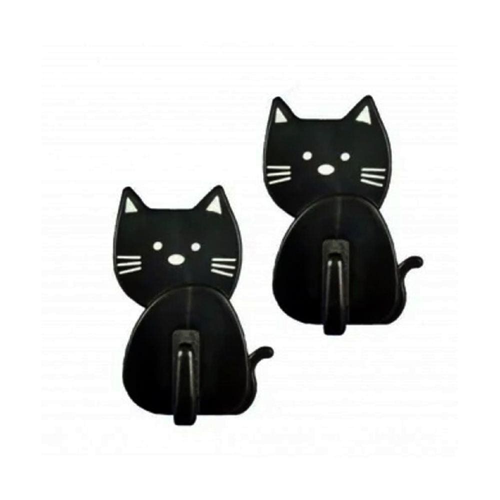 Kit 2 Ganchos Adesivo de Parede Gato Gatinho Preto