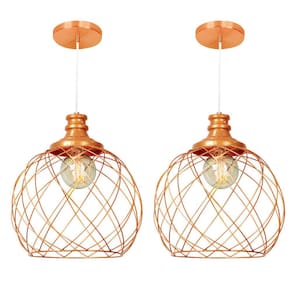 Kit 2 Lustres Pendente Esfera Aramado Cobre 34cm