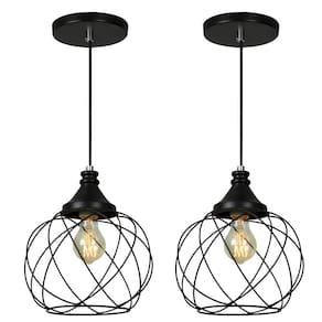 kit 2 Lustres Pendente Esfera Aramado Preto 23cm