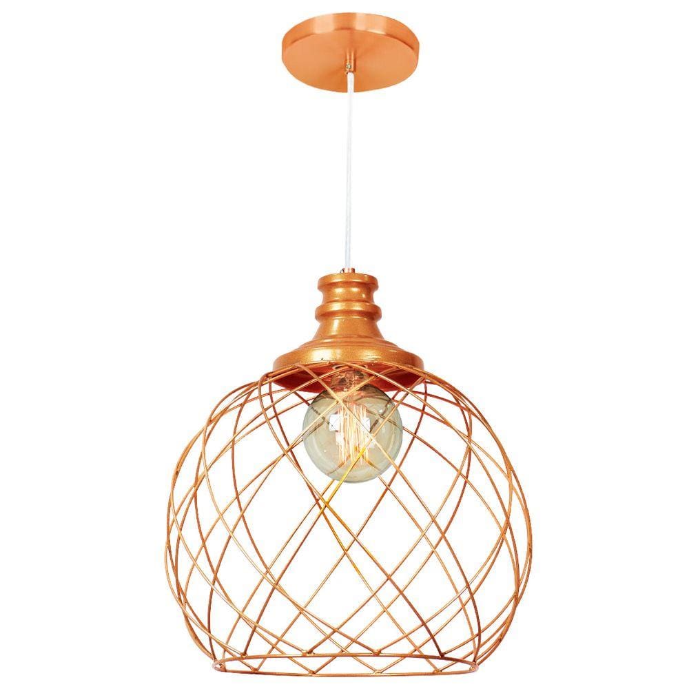 Lustre Pendente Esfera Aramado Cobre 34cm