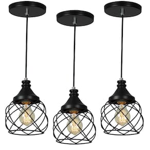 Kit 3 Lustres Pendente Esfera Aramado Preto 15cm