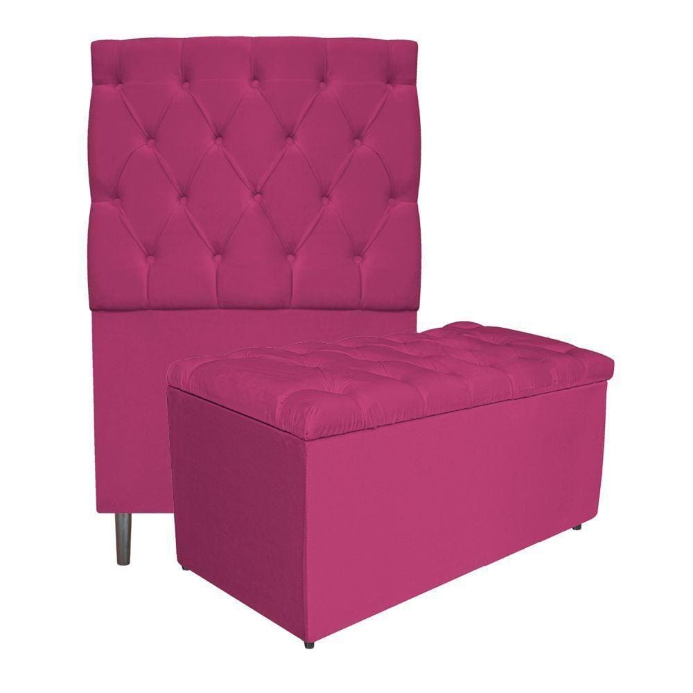 Kit Cabeceira Calçadeira Liverpool 90cm Solteiro Pink