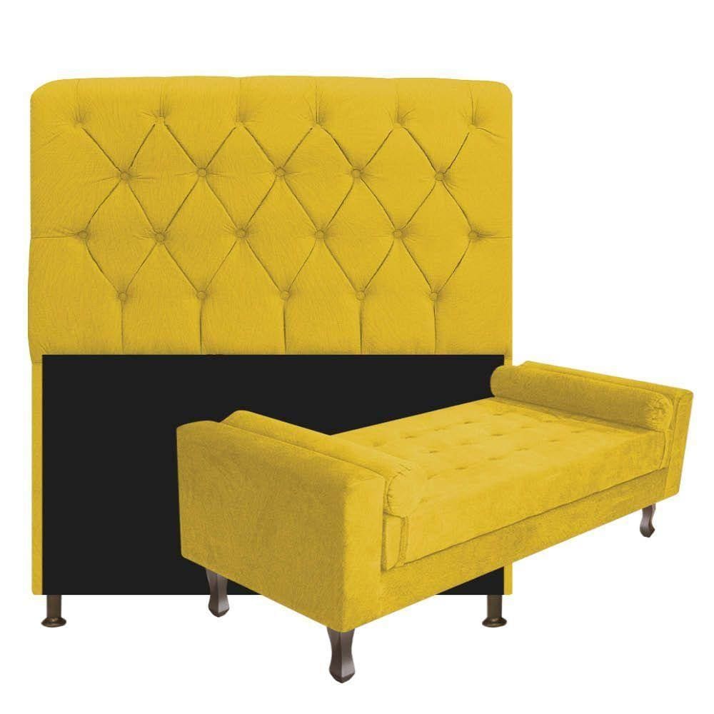 Kit Cabeceira Lady Recamier Félix 160cm Queen Amarelo