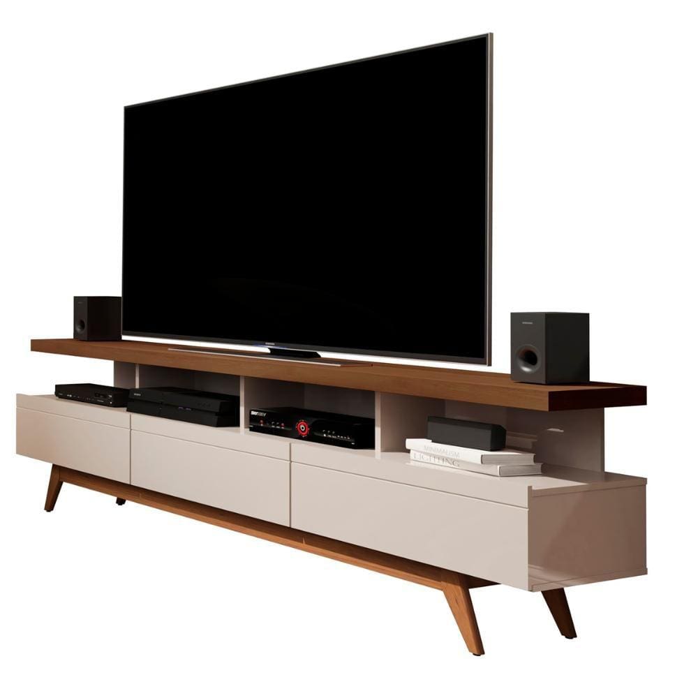 Rack 1,80 m 03 Gavetas e Pés de Madeira Vivare Wood Off White/Freijo - Germai