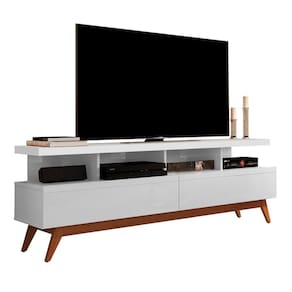 Rack 1,60 m 02 Gavetas e Pés de Madeira Vivare Wood Branco Acetinado - Germai