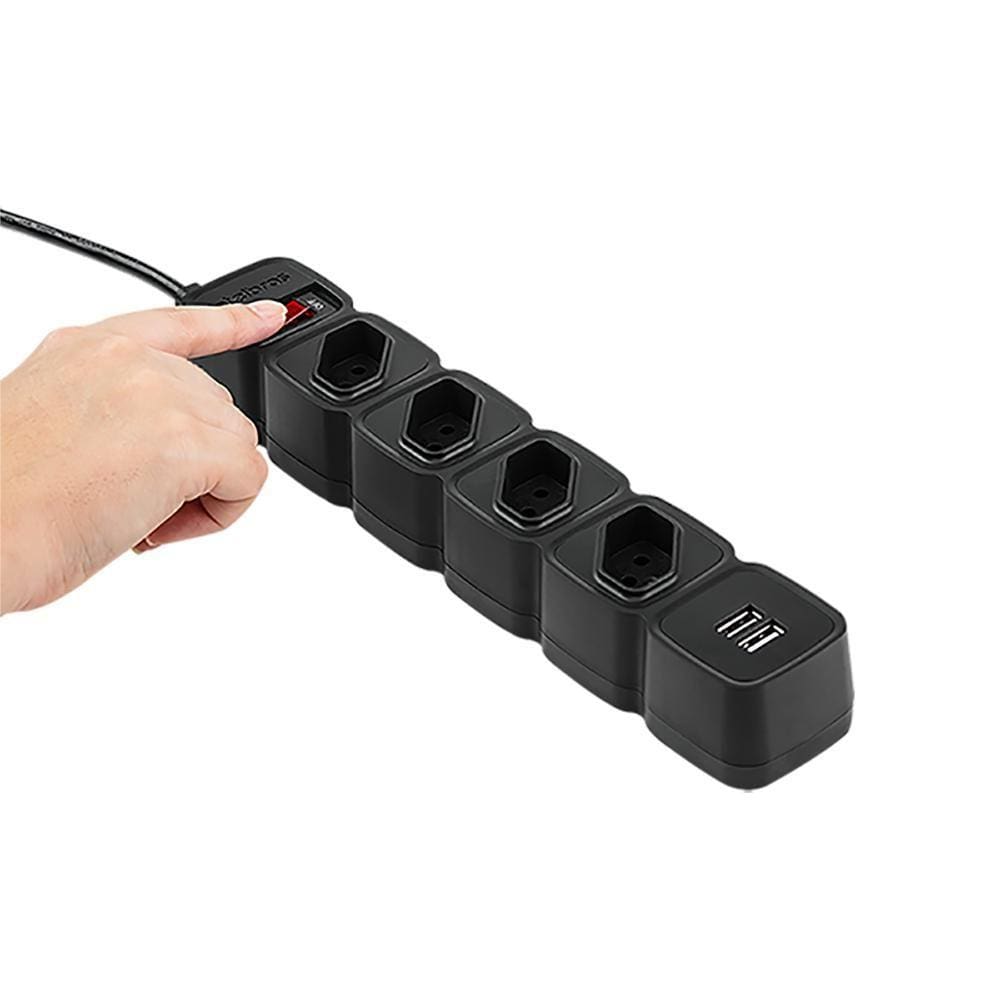 Filtro Linha Protetor Eletronico Com 4 Tomadas E2 Usb Preto