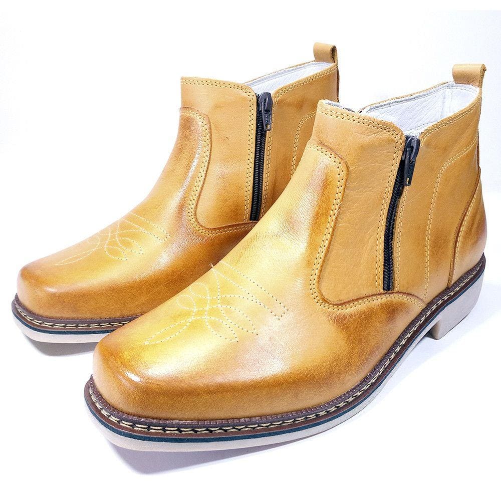 Bota Masculina Country Casual Em Couro Bordada Com Zíper Lateral Urbana Blaqueada