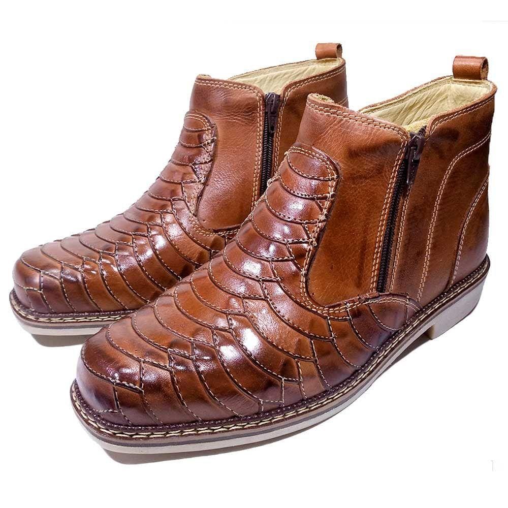 Bota Country Masculina Em Couro Escamada De Cano Curto Urbana Festa Sertanaja Peão