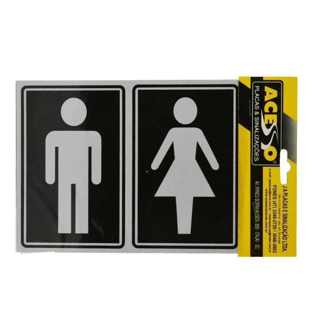 Placa De Sinalização Feminino E Masculino Preto Com Desenho