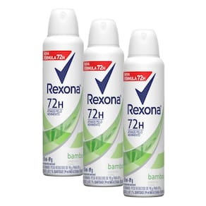 Kit com 3 Desodorantes Antitranspirantes Aerosol Feminino Rexona Bamboo 72 horas 150ml