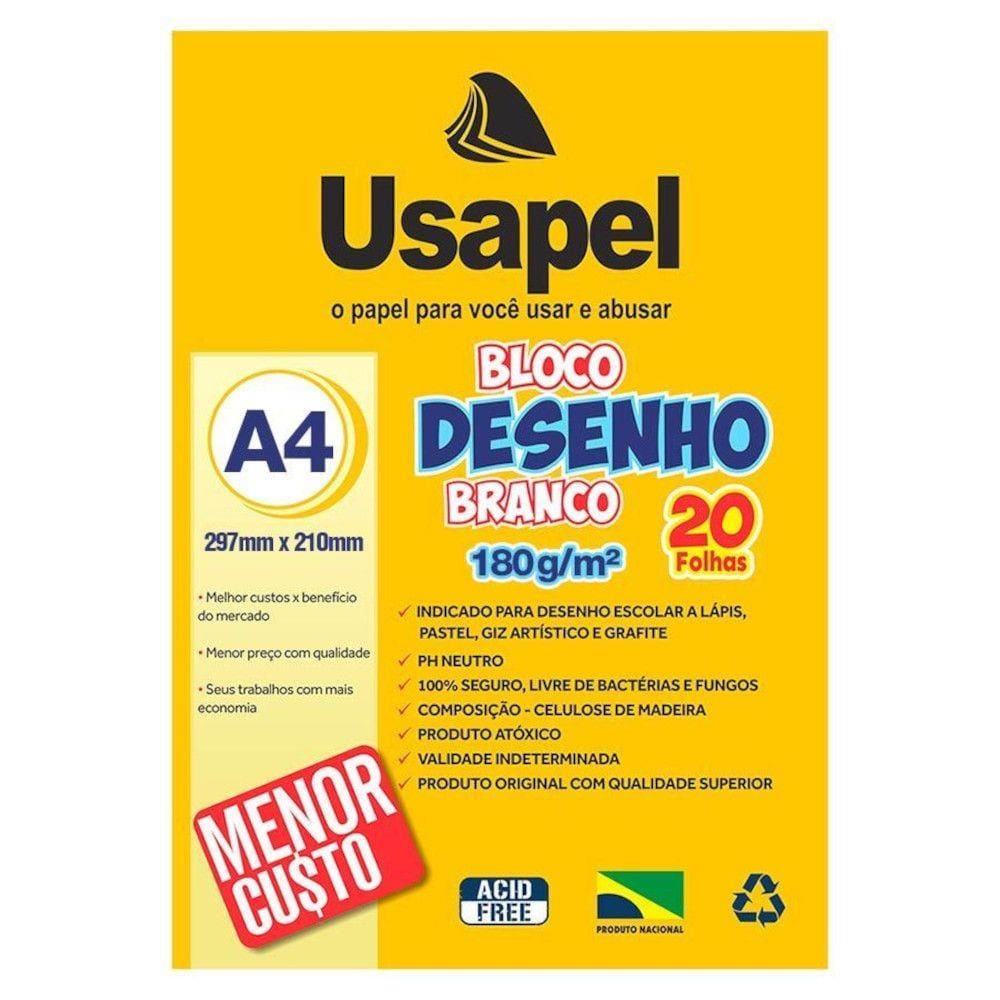 Bloco Para Desenho A4 Branco 140G Com 20 Folhas - Usapel