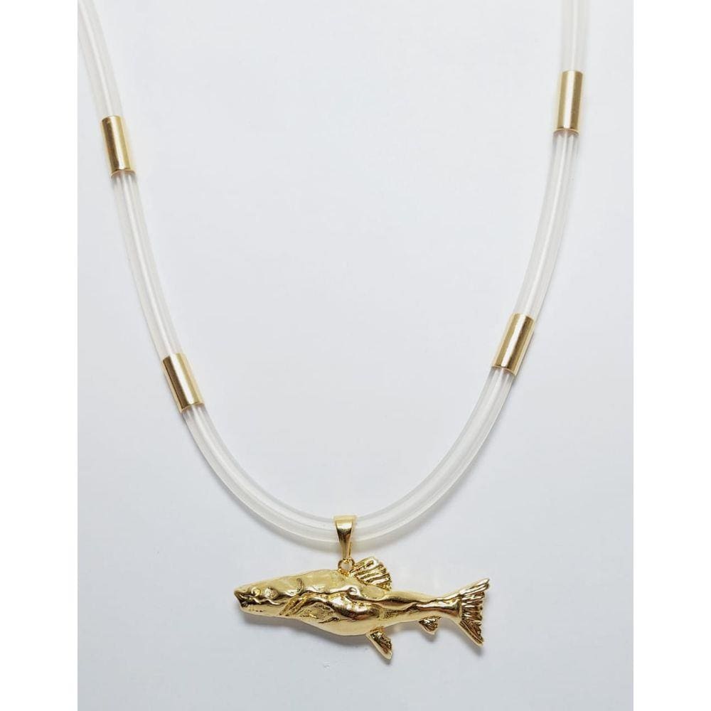 Colar Peixe Pirarara com cordão de Silicone e pingente banhado a ouro 18k