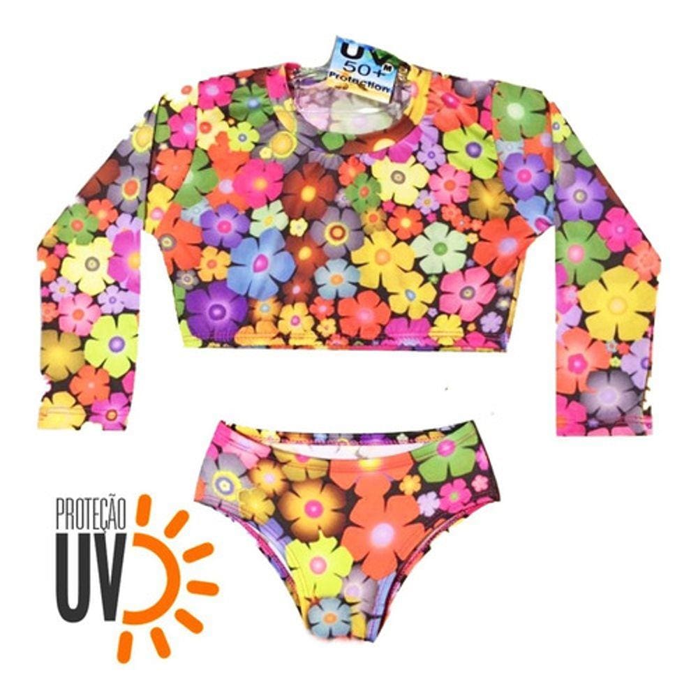 Biquini Infantil + Blusa Cropped Proteção Solar Uv50 Florida