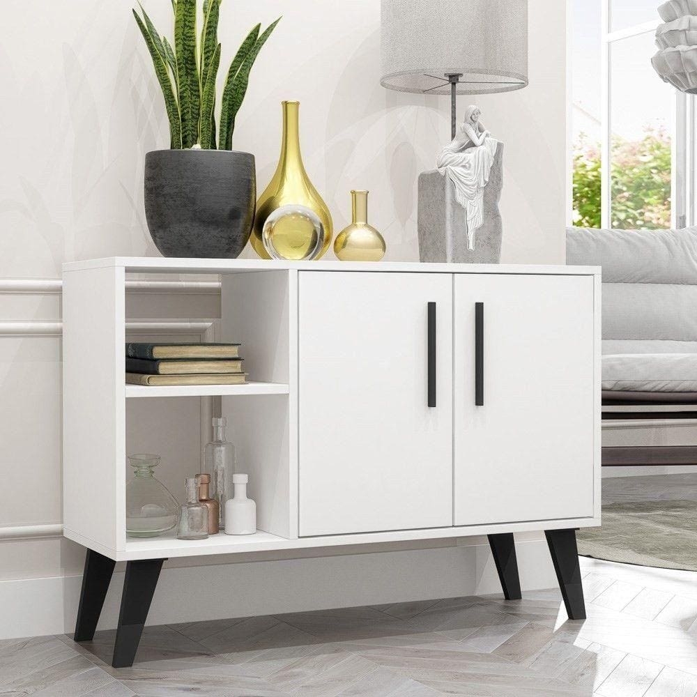 Balcão Aparador Buffet 2 Portas Pés Retrô Bpp Branco preto