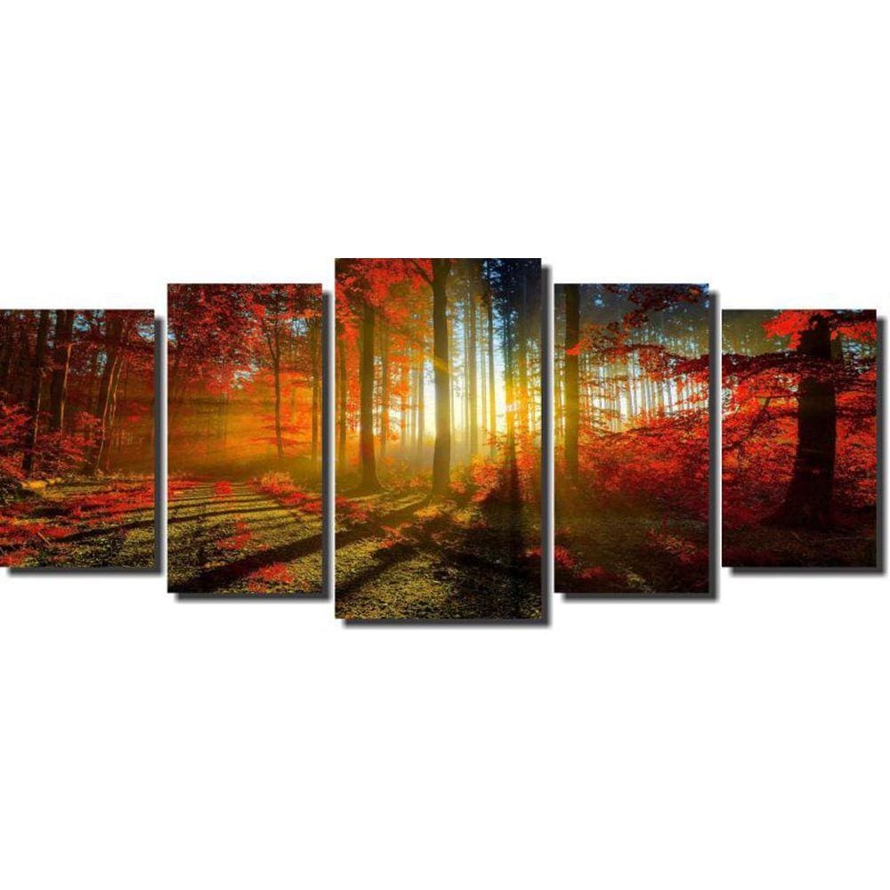 Quadro Decorativo Floresta Laranjada 5 Peças 160X70