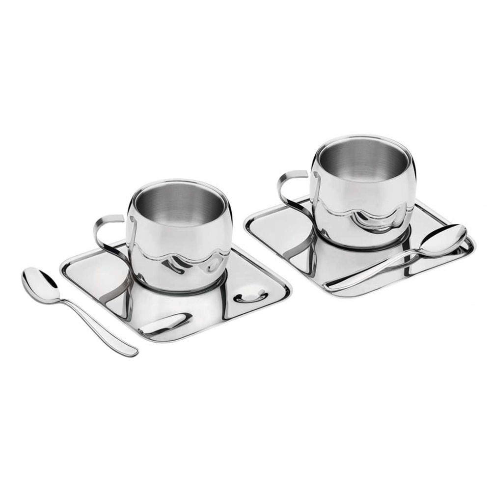 Kit para Café Tramontina em Aço Inox Acabamento Brilho com Xícara Píres Quadrado e Colher 6 Peças Tramontina