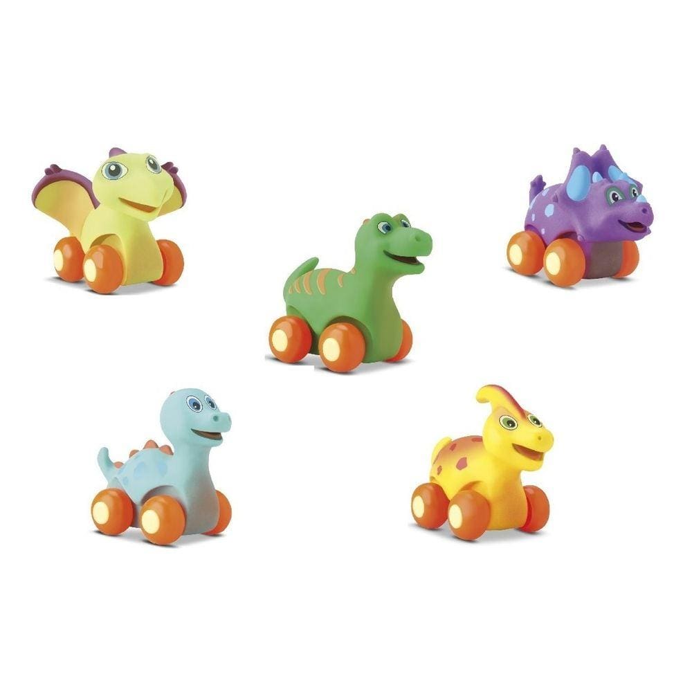 Kit 3 Carrinhos Dinos Mordedor P/bebê Divertoys Colorido