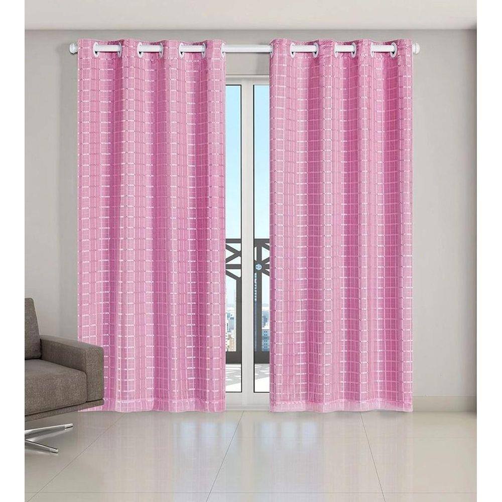 Cortina Voil Xadrez Com Forro Blackout 6,00 X 2,80 Rosa