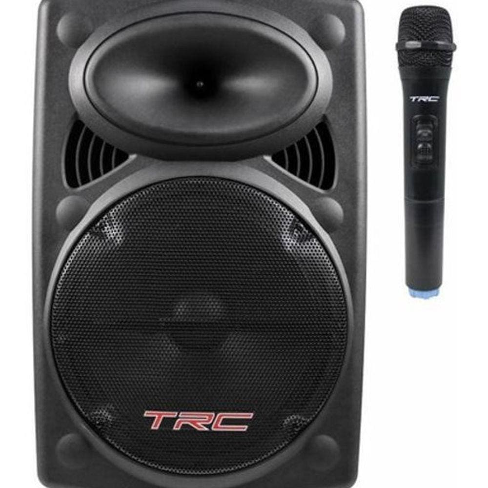 Caixa De Som Ativa 12 Polegadas 350W Com Led Microfone E Bateria Trc-436 Trc