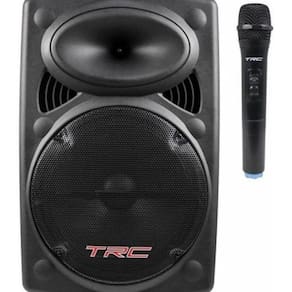 Caixa De Som Ativa 12 Polegadas 350W Com Led Microfone E Bateria Trc-436 Trc