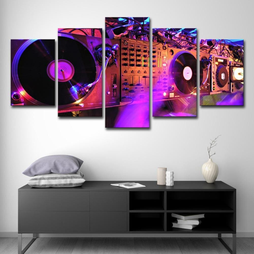 Quadros Decorativos Mosaico 5 Peças Musica Mesa De Dj