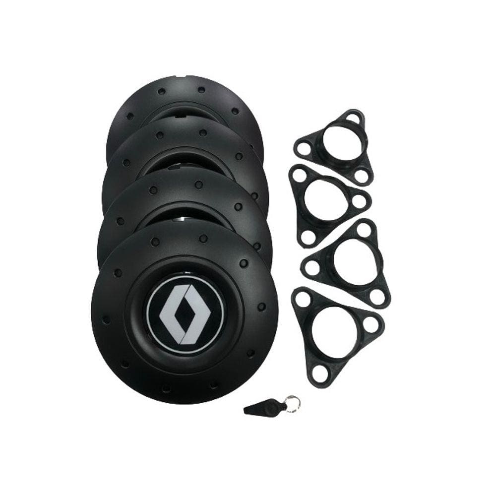 Jogo de Calotas de Centro Miollo para Renault Kwid Aro 14 2015/2021 com roda em Detalhe Bolinha Estilo Amarok Preto