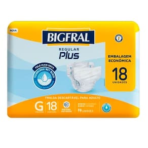 Fralda Geriátrica Descartável Bigfral Plus Regular G Com 18 Unidades