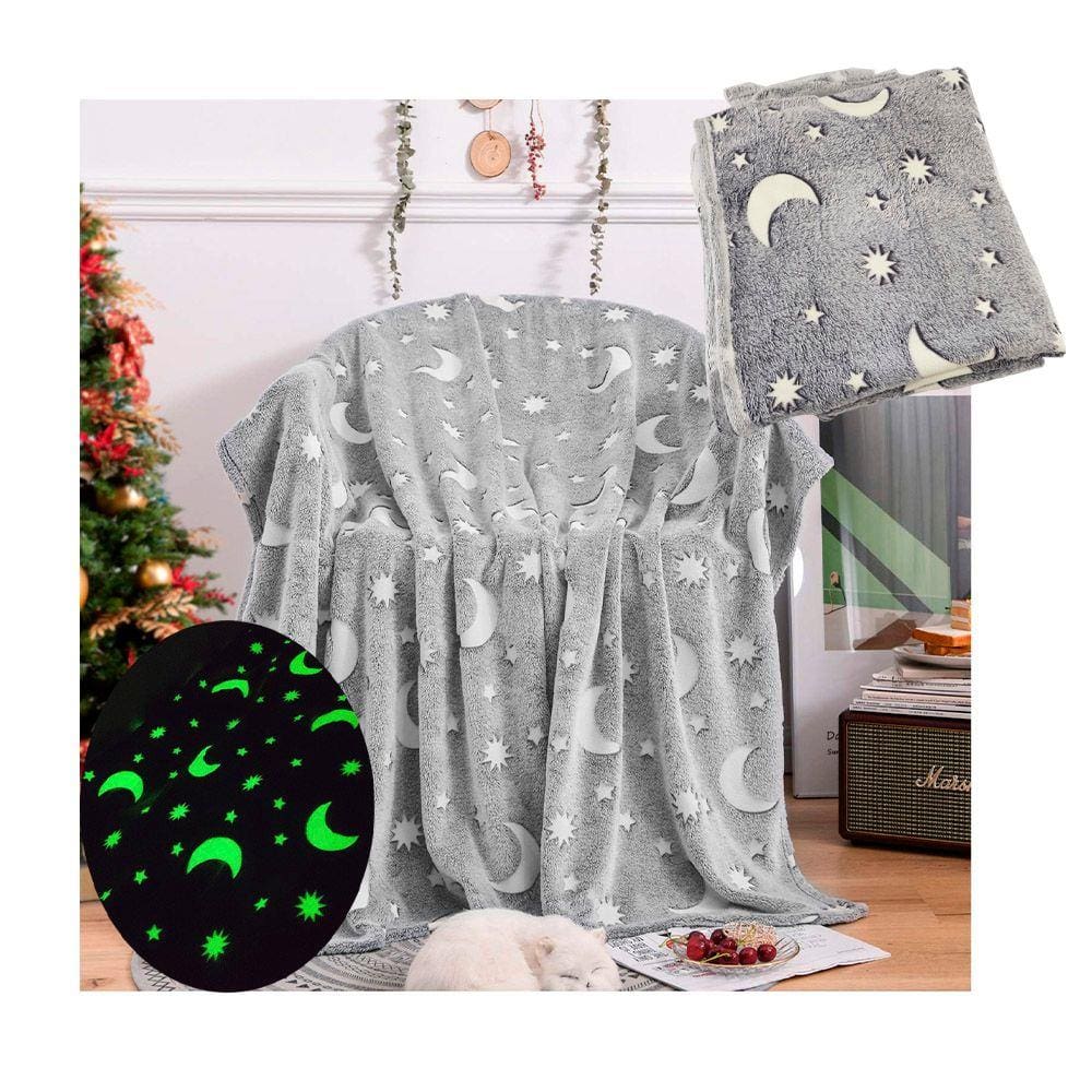 Manta Cobertor Infantil Brilha no Escuro Mantinha Fluorescente Microfibra Extra Macio Lua Estrelas Divertida