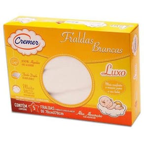 Fralda de Pano Cremer Luxo branca - caixa c/5
