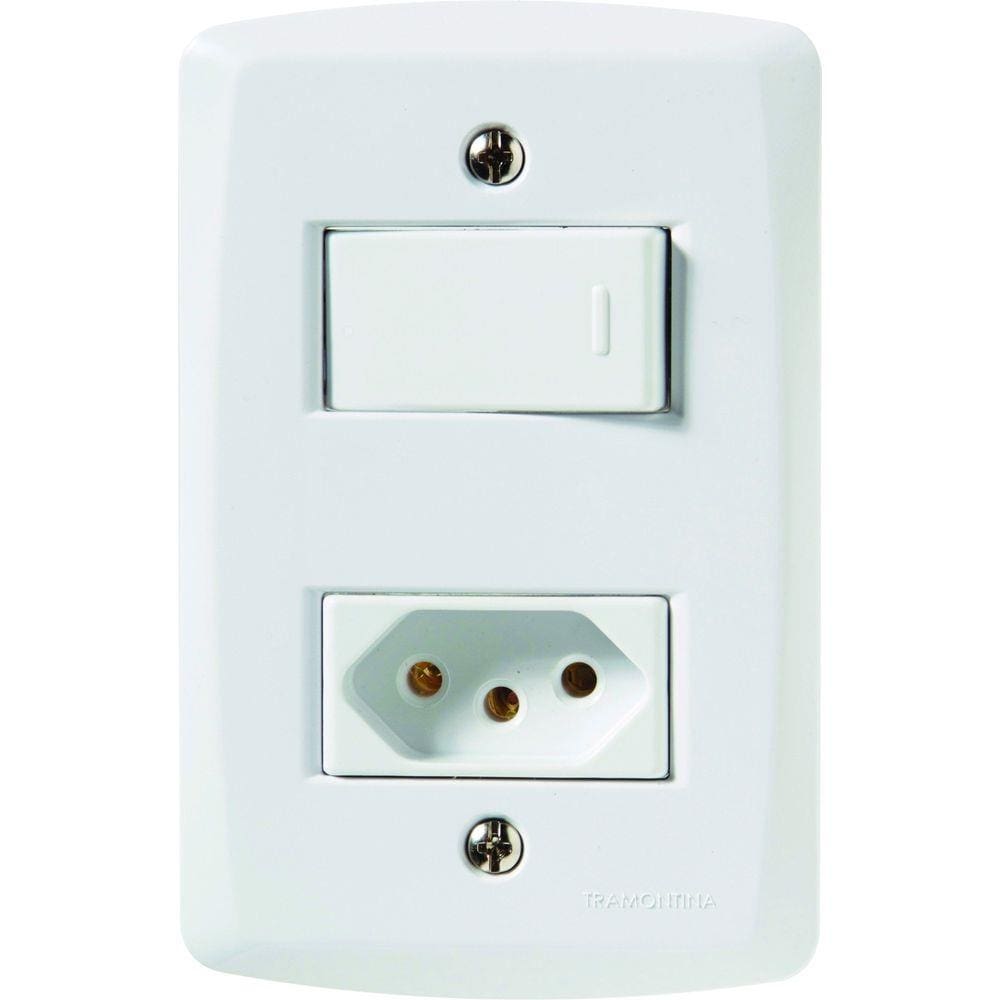Conjunto 4x2 com 1 Interruptor10 A 250 V e 1 Tomada 2P+T 20 A 250 V Tramontina Lux2 Branco - Tramontina