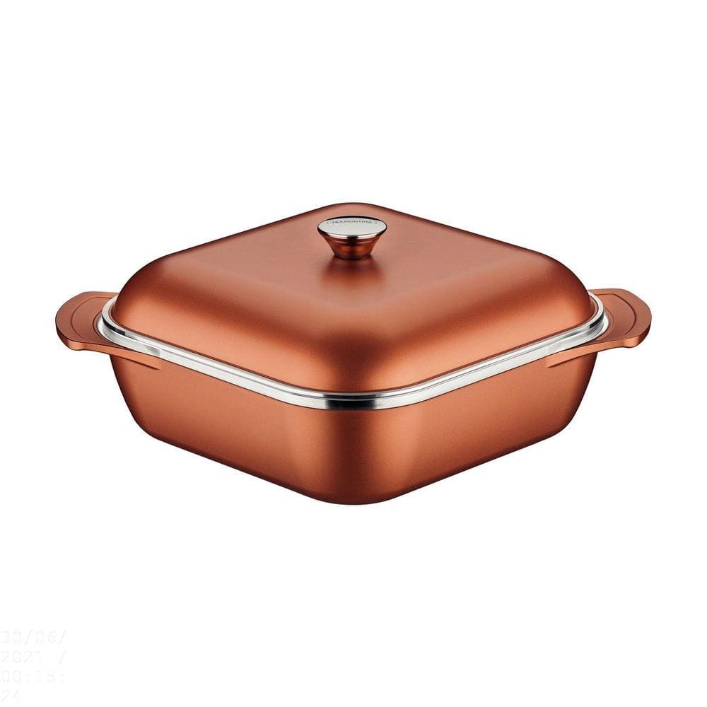 Caçarola Quadrada Tramontina Lyon 28cm em Alumínio Forjado com Interno e Externo Antiaderente Starflon High Performance Dourado com tampa