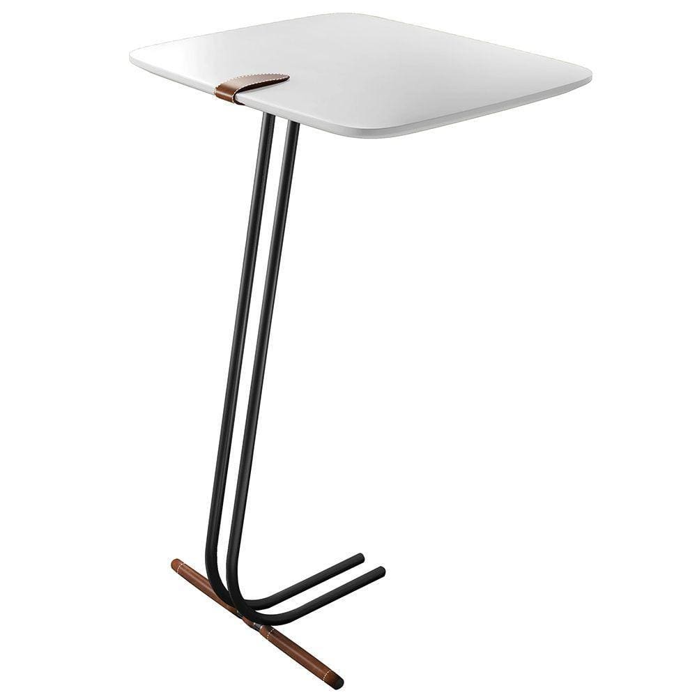 Mesa Apoio Lateral para Sofá Lisboa Pé Preto Branco